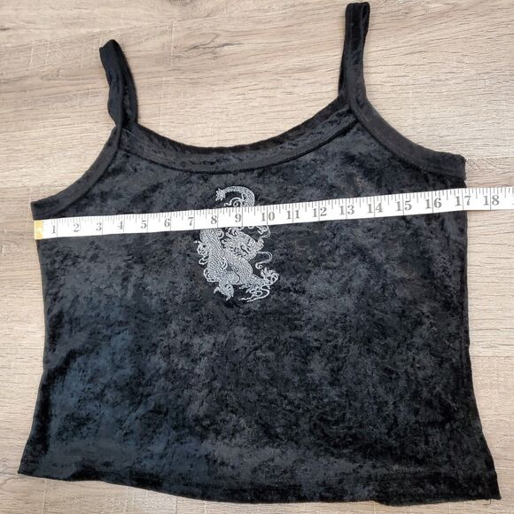 Y2K Black Whimsigoth Velvet Dragon Cami Tank Top Cropped M Dainty - Picture 5 of 6